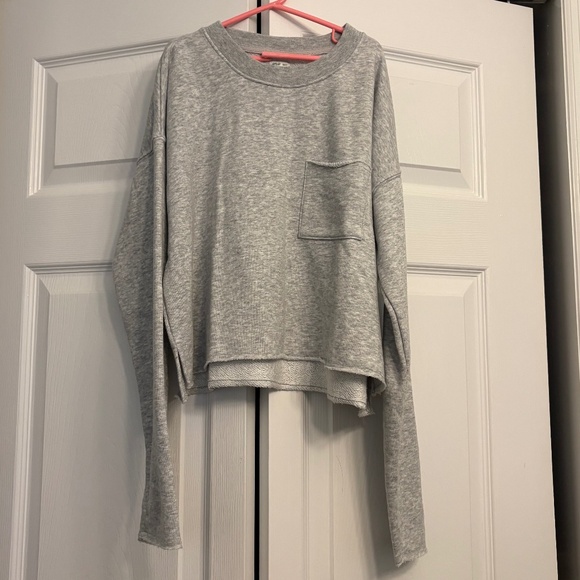 aerie Gray Cropped Crewneck Sweatshirt, Size XS - Picture 2 of 9